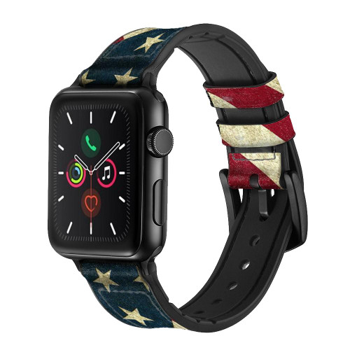 CA0655 US National Flag Leather & Silicone Smart Watch Band Strap For Apple Watch iWatch