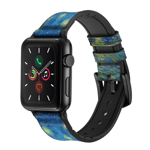 CA0664 Van Gogh Starry Night Over the Rhone Leather & Silicone Smart Watch Band Strap For Apple Watch iWatch