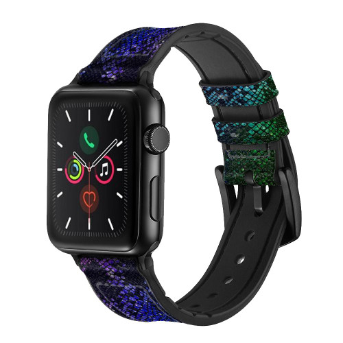 CA0676 Rainbow Python Skin Graphic Print Leather & Silicone Smart Watch Band Strap For Apple Watch iWatch