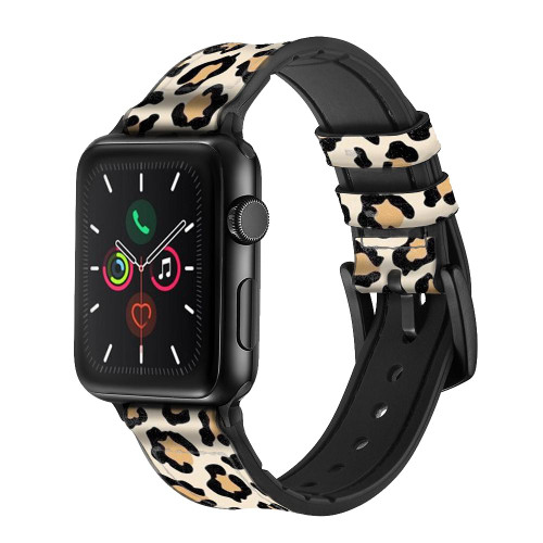 CA0681 Fashionable Leopard Seamless Pattern Leather & Silicone Smart Watch Band Strap For Apple Watch iWatch