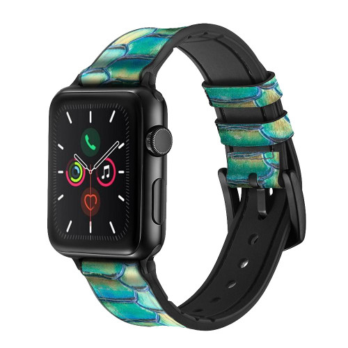 CA0715 Green Snake Scale Graphic Print Leather & Silicone Smart Watch Band Strap For Apple Watch iWatch