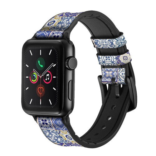 CA0820 Moroccan Mosaic Pattern Leather & Silicone Smart Watch Band Strap For Apple Watch iWatch