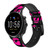 CA0512 Pink Lips Kisses on Black Leather & Silicone Smart Watch Band Strap For Fossil Smartwatch