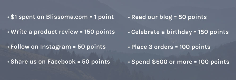 Earning loyalty points and rewards at Blissoma