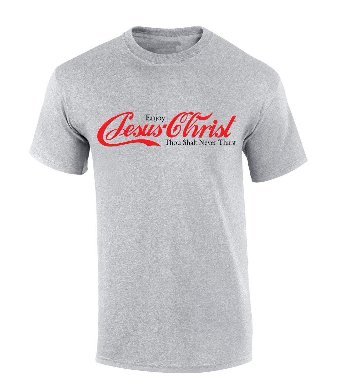 Mens Christian Tshirt Enjoy Jesus Christ Soda Logo Parody Short