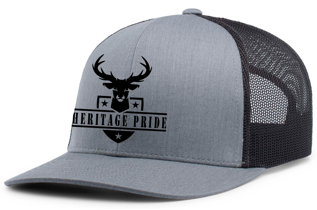 Heritage Pride Deer Hunting Deer Head Shield Mens Embroidered Mesh Back  Trucker Hat - Trenz Shirt Company