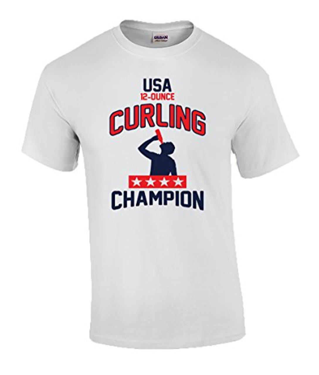 Funny Beer Olympics USA Curling Champion Graphic Tee Shirt White