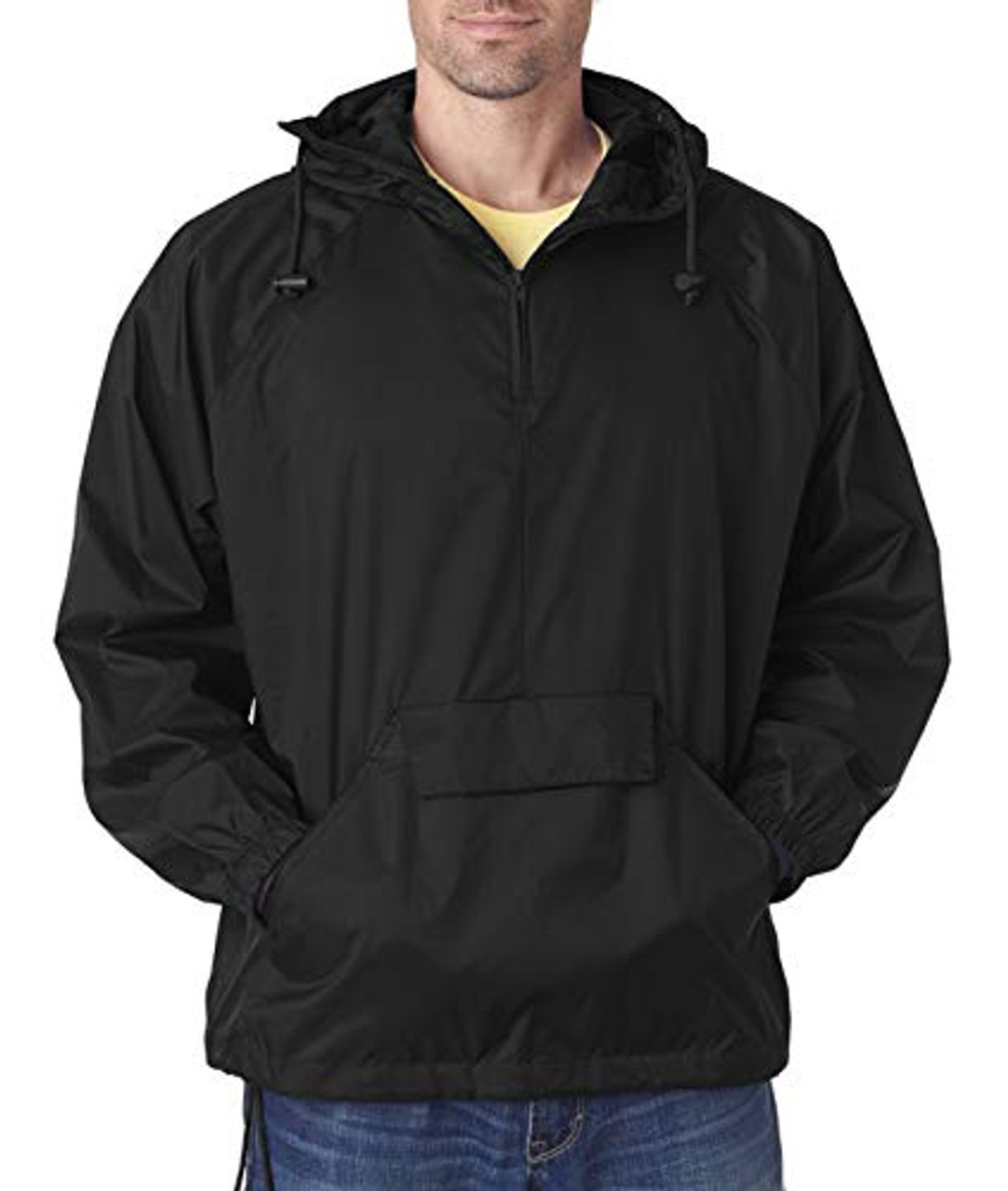 -True Navy,2XL 8925 UltraClub Mens 1//4-Zip Hooded Pullover Pack-Away Jacket