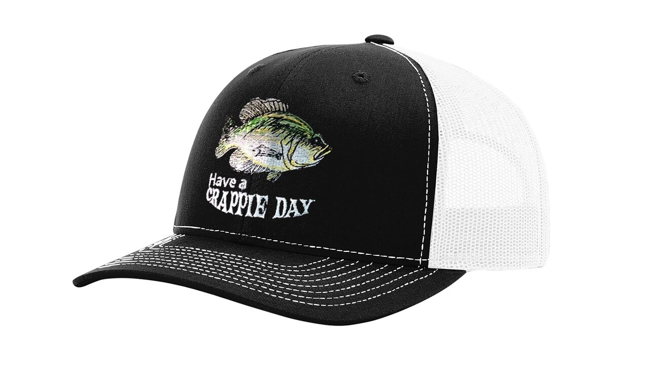 Have a Crappie Day Funny Fishing Mesh Back Trucker Hat Black