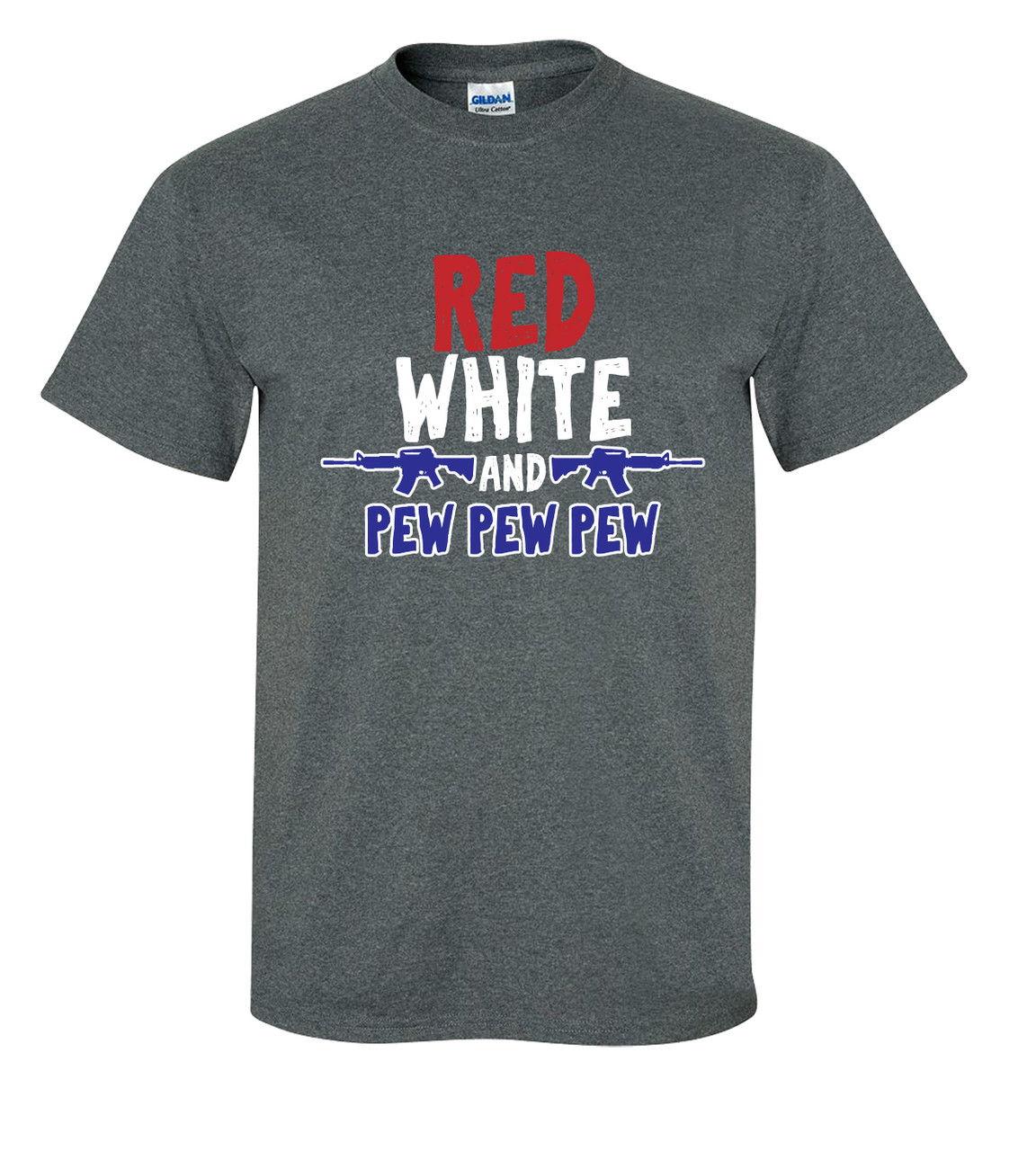 red white pew shirt