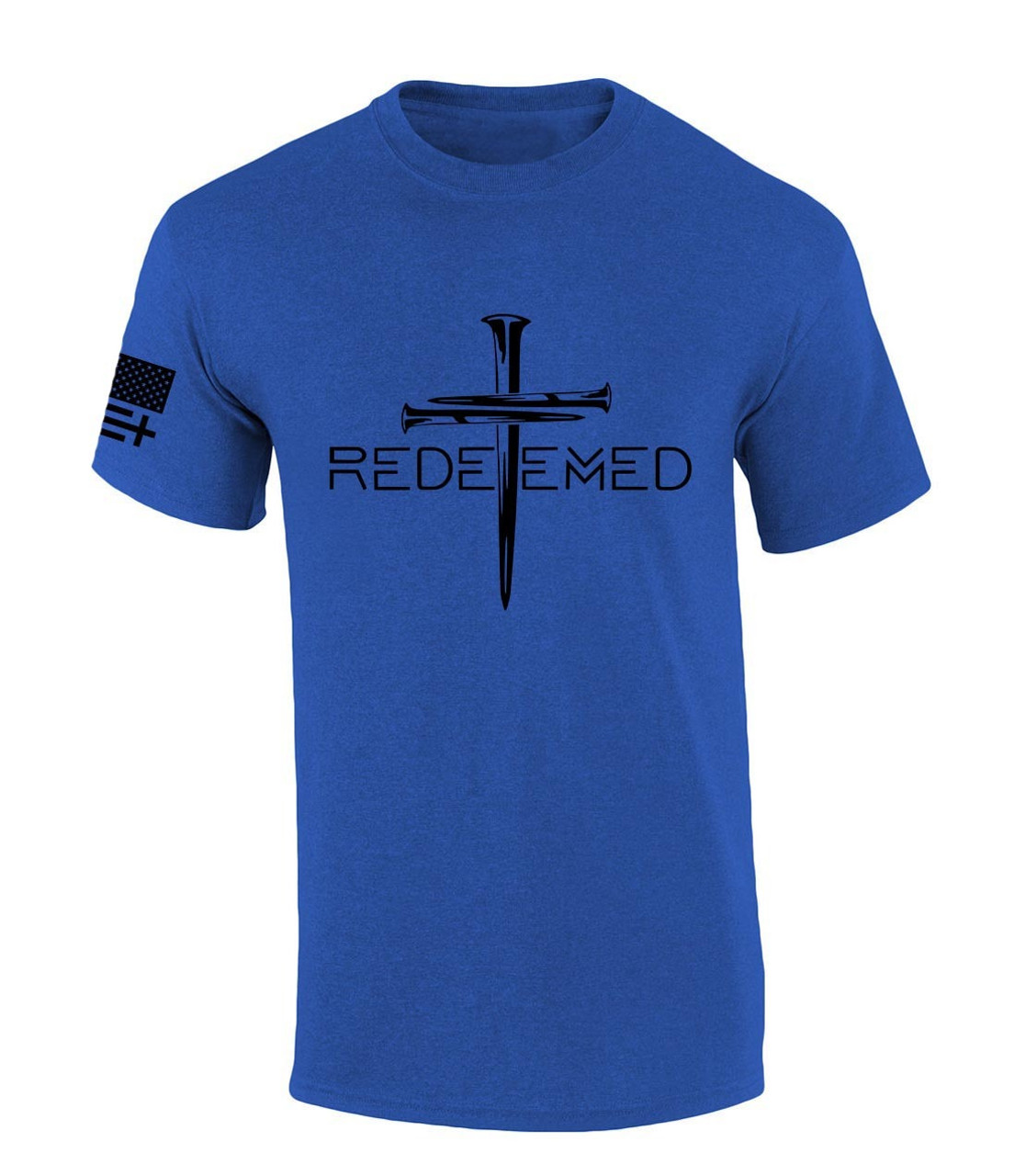 Redeemed Cross Nails Mens Christian American Flag Sleeve T-shirt ...