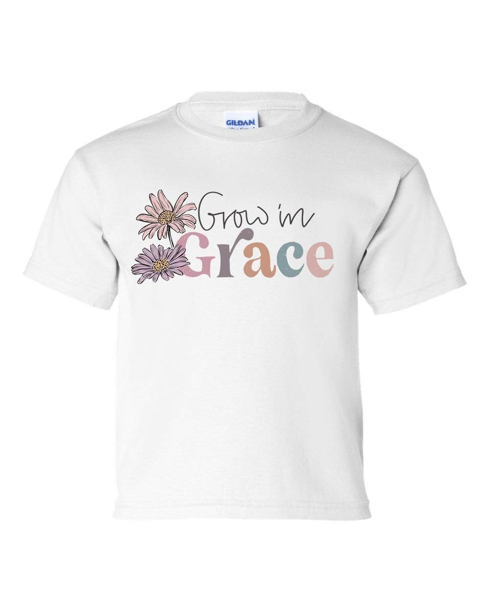 Grow In Grace Floral Youth Kids Christian T-shirt Graphic Tee