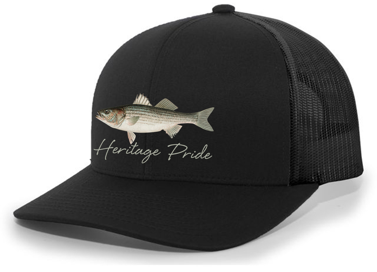 Heritage Pride Freshwater Fish Collection Striped Bass Fishing Mens  Embroidered Mesh Back Trucker Hat Baseball Cap - Trenz Shirt Company