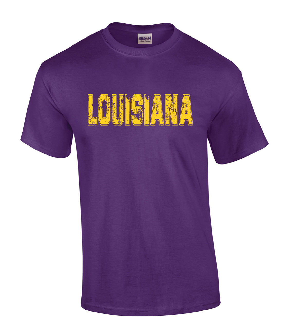 Louisiana Tshirt Football Team Color Purple and Gold Distressed Louisiana  State Name Tiger Mens Short Sleeve T-shirt Graphic Tee - Trenz Shirt Company