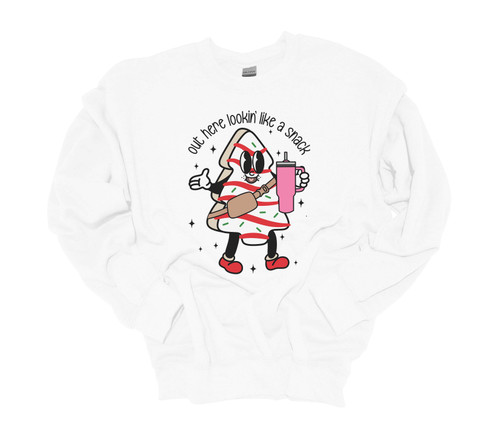 Womens Christmas Sweatshirt Out Here Lookin Like A Snack Christmas Tree Cake With Tumbler Crewneck Sweatshirt