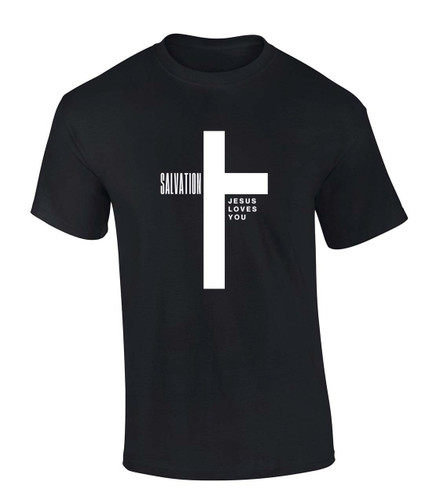 Mens Christian Tshirt Salvation Cross Jesus Loves You Short Sleeve T-shirt Graphic Tee