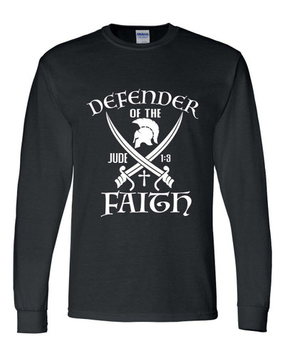 Mens Christian Tshirt Defender of the Faith Jude 1:3 Long Sleeve T-shirt Graphic Tee Mens Christian Tshirt Defender of the Faith Jude 1:3 Long Sleeve T-shirt Graphic Tee