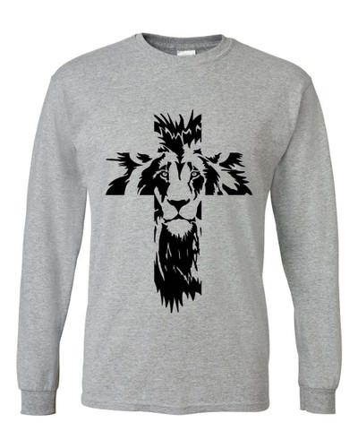 Mens Christian Tshirt Lion of Judah Cross Christian Long Sleeve T-shirt Graphic Tee Mens Christian Tshirt Lion of Judah Cross Christian Long Sleeve T-shirt Graphic Tee