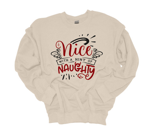 Unisex Christmas Sweatshirt NIce With A Hint of Naughty Festive Holiday Crewneck Sweatshirt Unisex Christmas Sweatshirt NIce With A Hint of Naughty Festive Holiday Crewneck Sweatshirt