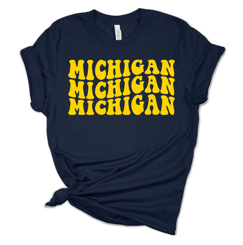 Womens Michigan Repeat Retro Football Team Color Ladies Short Sleeve T-shirt Womens Michigan Repeat Retro Football Team Color Ladies Short Sleeve T-shirt