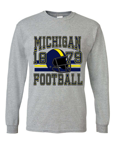 Mens Michigan Tshirt Michigan Football Helmet Team Color Long Sleeve T-shirt Mens Michigan Tshirt Michigan Football Helmet Team Color Long Sleeve T-shirt