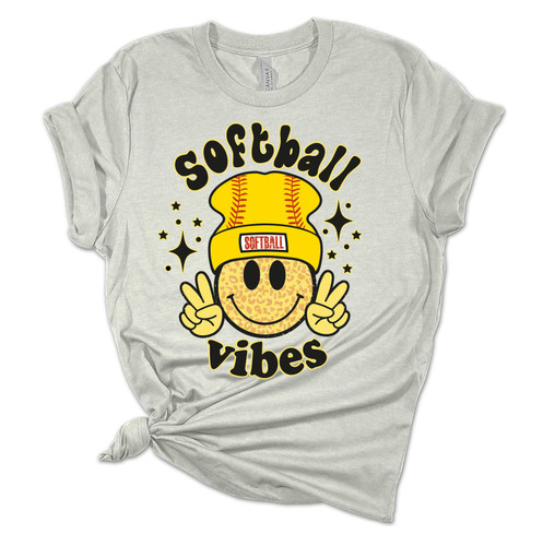 Womens Softball Tshirt Softball Vibes Happy Face Softball Mom Short Sleeve T-shirt Womens Softball Tshirt Softball Vibes Happy Face Softball Mom Short Sleeve T-shirt
