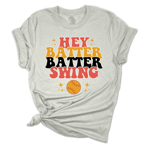 Womens Softball Tshirt Hey Batter Batter Swing Softball Mom Short Sleeve T-shirt