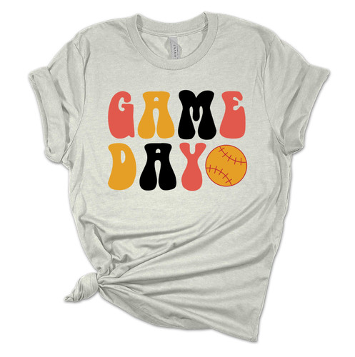 Womens Softball Tshirt Game Day Retro Softball Mom Short Sleeve T-shirt