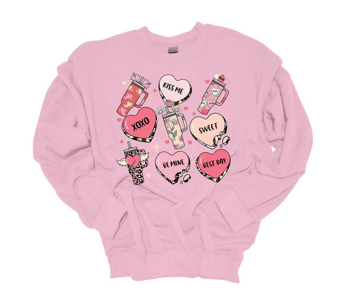 Womens Tumbler Sweatshirt Valentines Day Sweet Heart Cups Crewneck Sweatshirt
