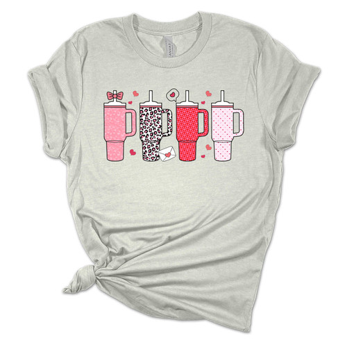 Womens Tumbler Tshirt Valentines Day Cup Colletion Short Sleeve T-shirt