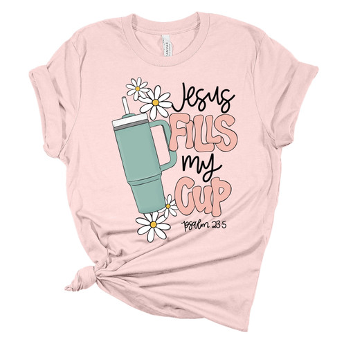 Womens Cup Tshirt Funny Jesus Fills My Cup Solid Tumbler Short Sleeve T-shirt