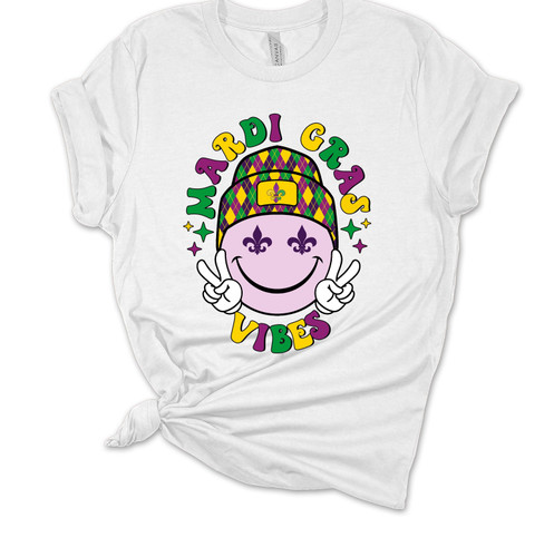 Womens Mardi Gras Tshirt Mardi Gras Vibes Smiley Short Sleeve T-shirt Womens Mardi Gras Tshirt Mardi Gras Vibes Smiley Short Sleeve T-shirt