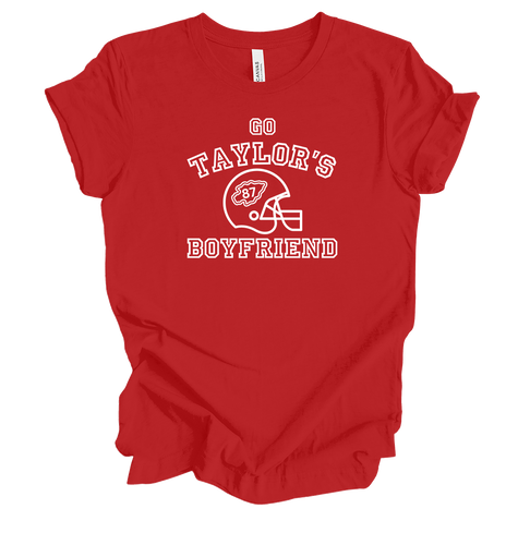 Womens Funny  Tshirt Go Taylor's Boyfriend Helmet Kelce Football Short Sleeve Tshirt Graphic Tee