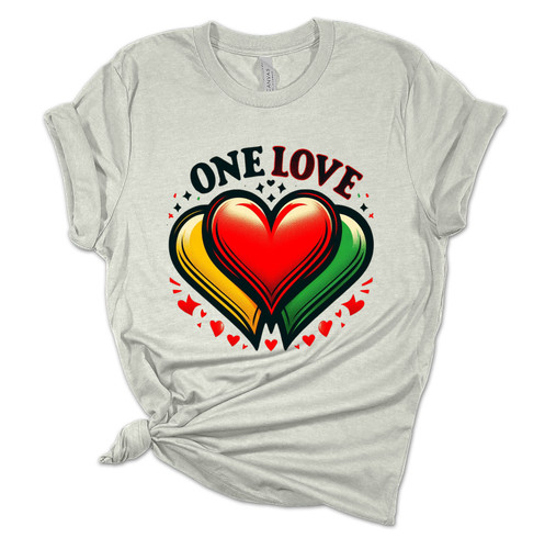 Womens Marley Tshirt One Love Rasta Three Hearts Short Sleeve T-shirt