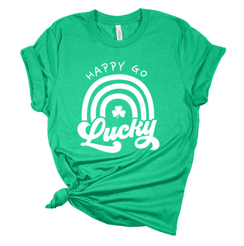 Womens St. Patrick's Day Tshirt Happy Go Lucky Irish Short Sleeve T-shirt Womens St. Patrick's Day Tshirt Happy Go Lucky Irish Short Sleeve T-shirt