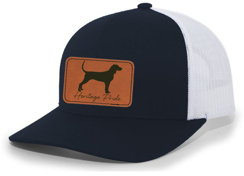 Heritage Pride Canine Collection Bluetick Coonhound Hunting Dog Mens Engraved Leather Patch Mesh Back Trucker Hat Heritage Pride Canine Collection Bluetick Coonhound Hunting Dog Mens Engraved Leather Patch Mesh Back Trucker Hat