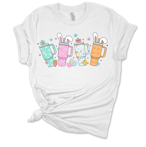 Womens Easter Tshirt Easter Themed Tumblers Bunny Short Sleeve T-shirt