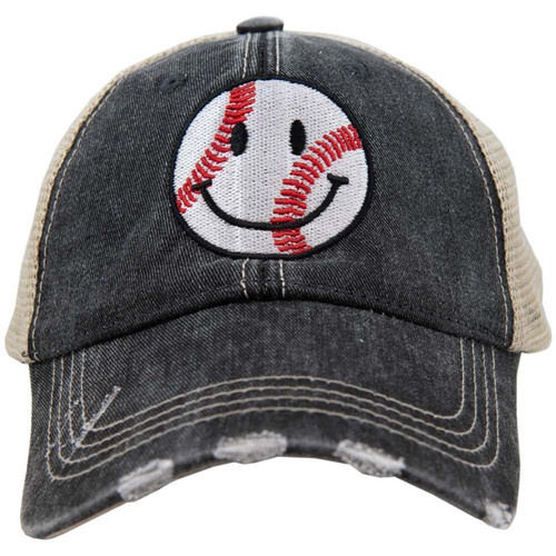 KATYDID Baseball Happy Face Trucker Hat - Trucker Hat for Women - Stylish Cute Sports Hat Black