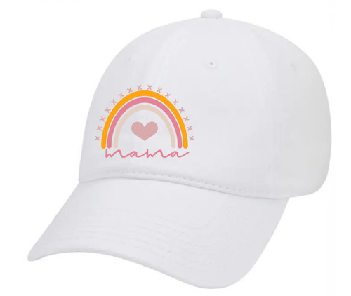 Mom Boho Rainbow Mother's Day Script Embroidered Twill Baseball Cap Hat with Adjustable Metal Buckle Back