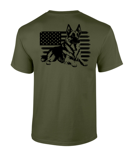 Mens Patriotic Distressed German Shepherd Rugged USA Flag Mens Short Sleeve T-Shirt