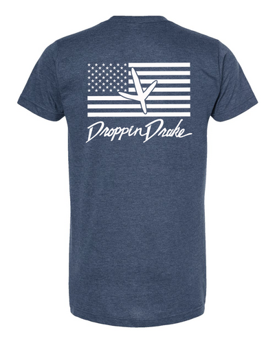 Mens Droppin Drake Turkey Footprint USA Flag Background Ring Spun Cotton Short Sleeve T-Shirt