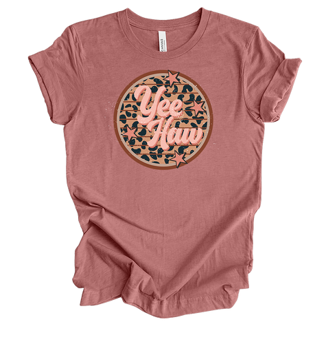 Trenz Shirt Company Womens Cute Distressed Vintage Yee Haw Cheetah Print Circle Ladies Short Sleeve T-Shirt