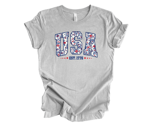 Trenz Shirt Company Women's Floral Print USA Since 1776 Stars Short Sleeve Tshirt - 4th of July Shirts, Womens Summer Tops Trenz Shirt Company Women's Floral Print USA Since 1776 Stars Short Sleeve Tshirt - 4th of July Shirts, Womens Summer Tops