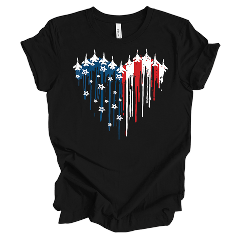Trenz Shirt Company Women's USA America Plane Heart Flag Short Sleeve T-Shirt Trenz Shirt Company Women's USA America Plane Heart Flag Short Sleeve T-Shirt