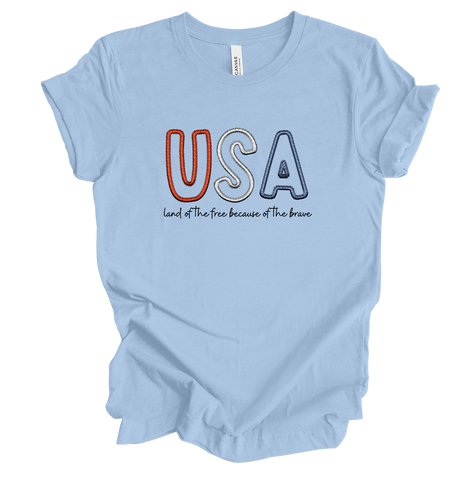 Trenz Shirt Company USA Land Of The Free Because Of The Brave Short Sleeve Womens Graphic T-Shirt