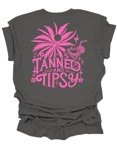 Trenz Shirt Company Womens Pink Print Palm Tree Tan & Tipsy Short Sleeve T-Shirt