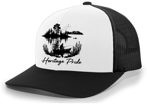 Heritage Pride Mens Fishing Lake Scenery Embroidered Mesh Back Trucker Hat