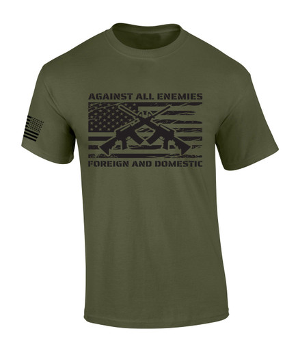 Patriot Pride Tshirt Mens Against All Enemies Foreign And Domestic Patriotic American Flag Short Sleeve T-shirt Graphic Tee