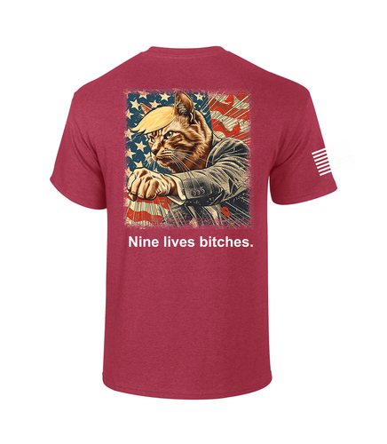 Patriot Pride Mens Funny Trump Cat Nine Lives B!tch Short Sleeve T-Shirt