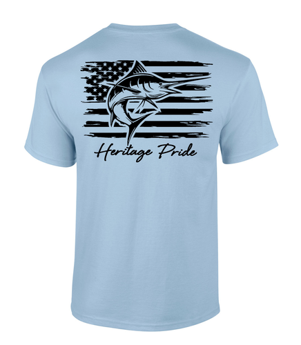 Heritage Pride Marlin Deep Sea Fishing American Flag Short Sleeve T-shirt